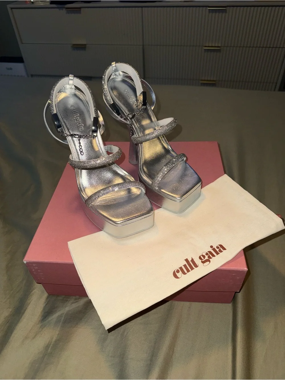 cult gaia Elodie Platform Sandals in Metallic Silver